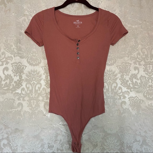 Hollister Tops - Hollister coral blush pink Henley short sleeve bodysuit